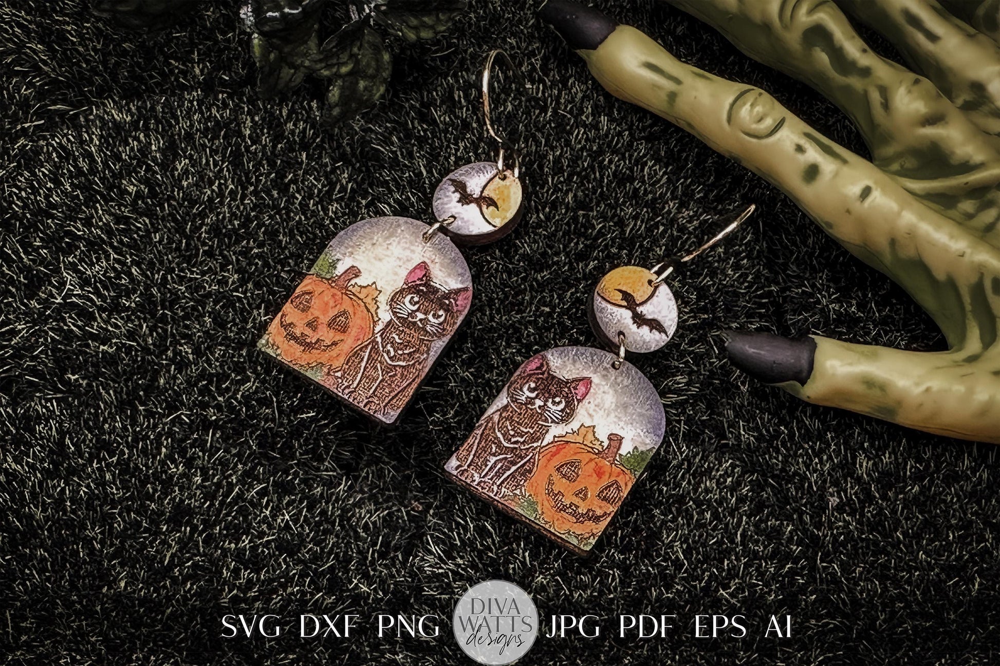Black Cat And Jack O Lantern Halloween Earrings Glowforge Earrings SVG Halloween Earrings svg Xtool Laser Earrings svg Earrings for Fall svg