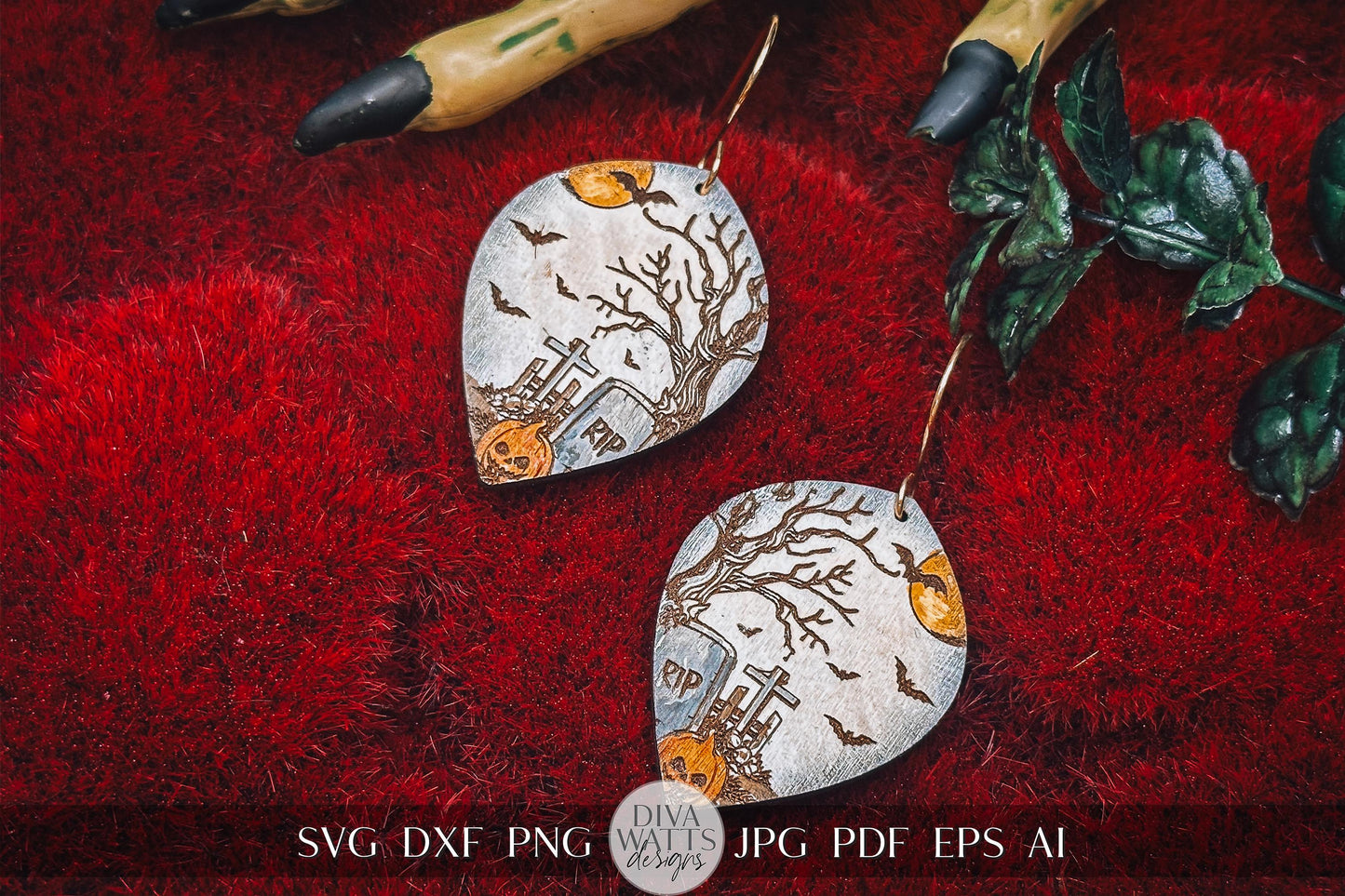 Cemetery Halloween Earrings Glowforge Earrings SVG Halloween Earrings svg Xtool Laser Earrings svg Earrings for Fall svg Spooky Earrings svg