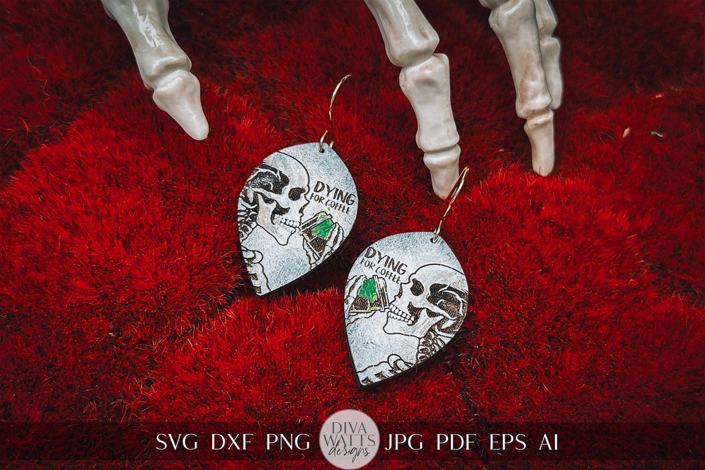 Skeleton Halloween Earrings Glowforge Earrings SVG Halloween Earrings svg Xtool Laser Earrings svg Earrings for Fall svg Dying for Coffee