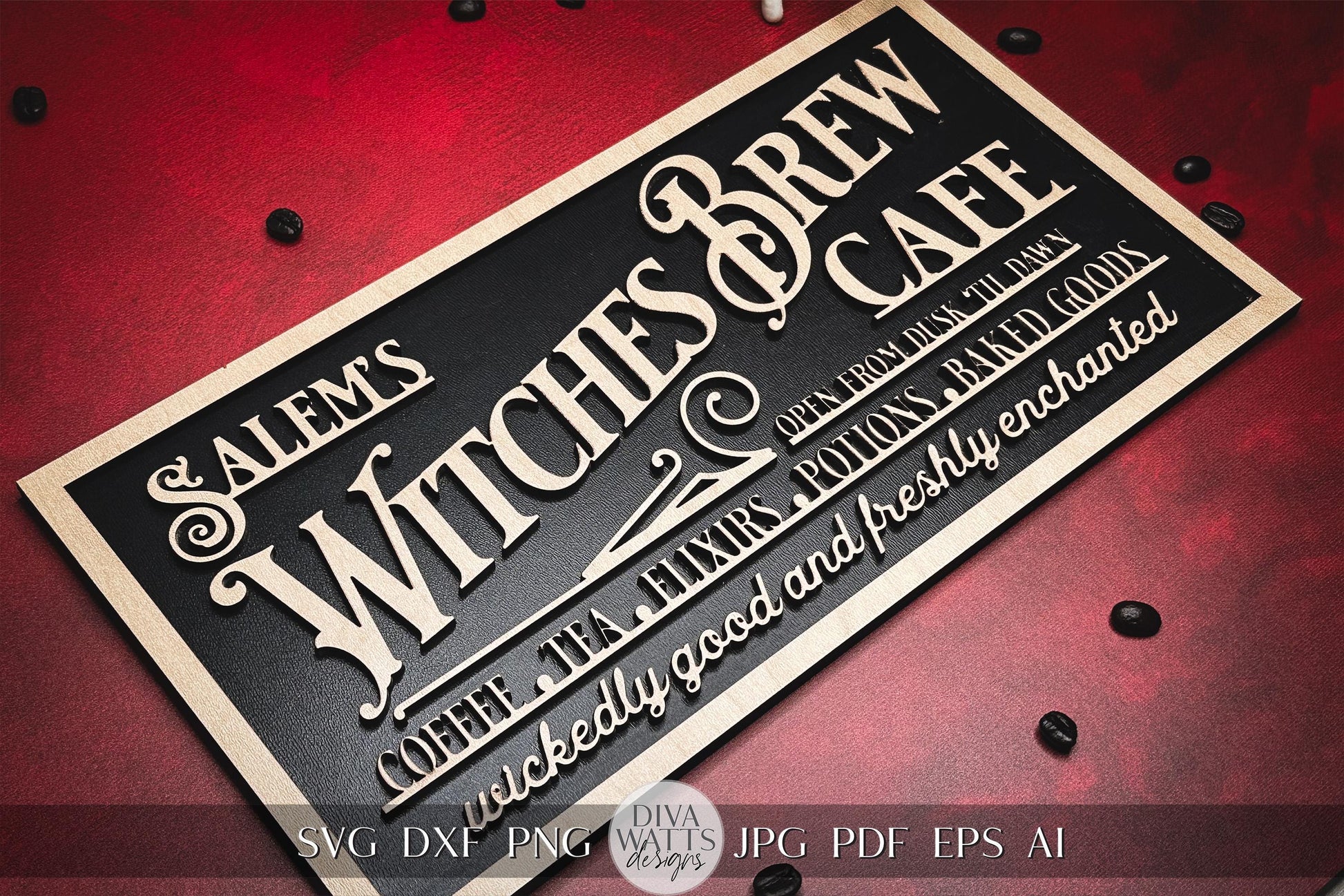 Witches Brew Cafe SVG For Laser Sign SVG Glowforge Halloween svg Xtool SVG for Sign Laser File for Halloween svg for Laser Cut File