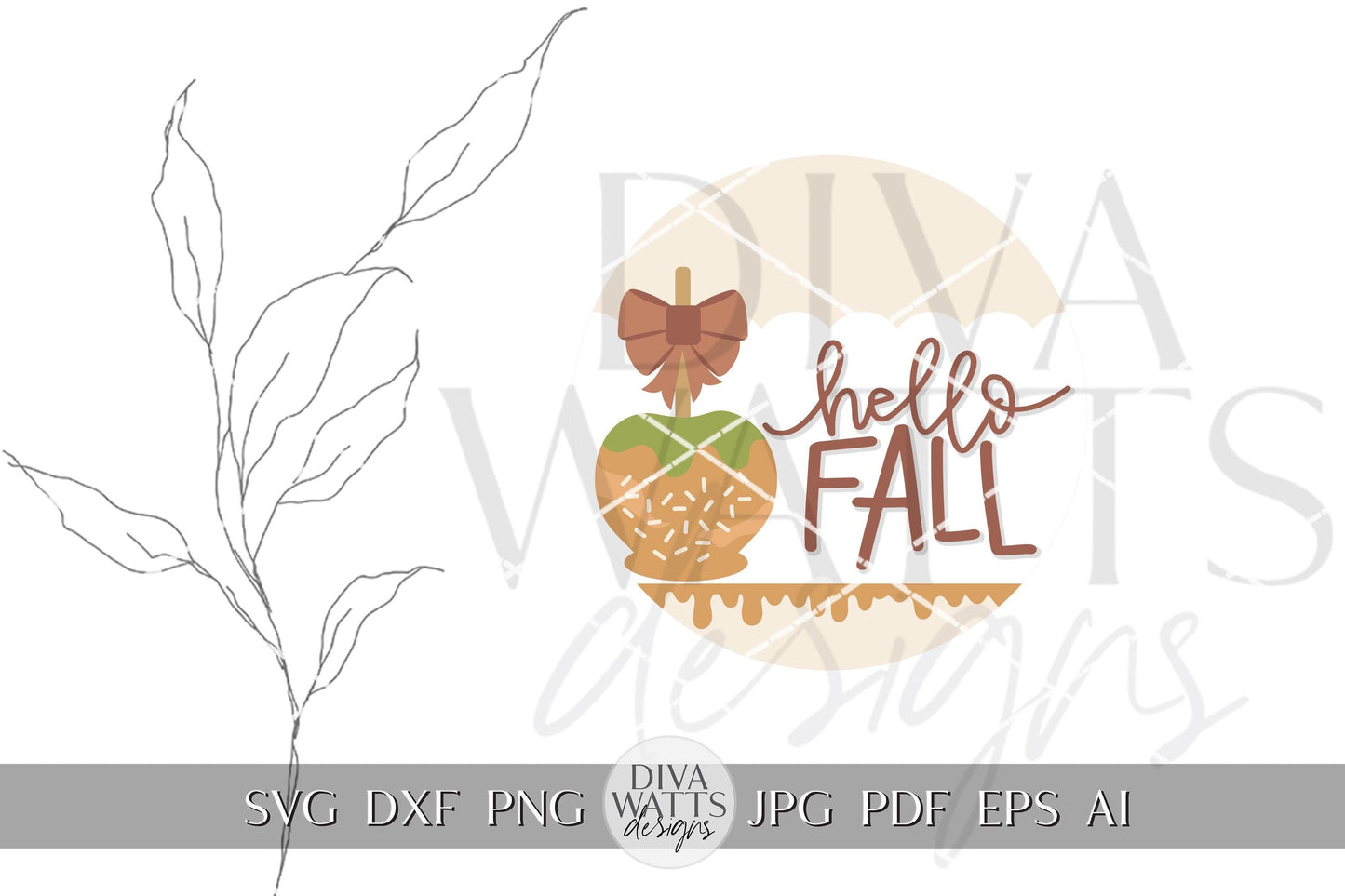 Hello Fall SVG Fall Door Hanger svg Autumn SVG Caramel Apple SVG Apple svg for Door Hanger svg Sign For Fall Door Hanger for Fall svg