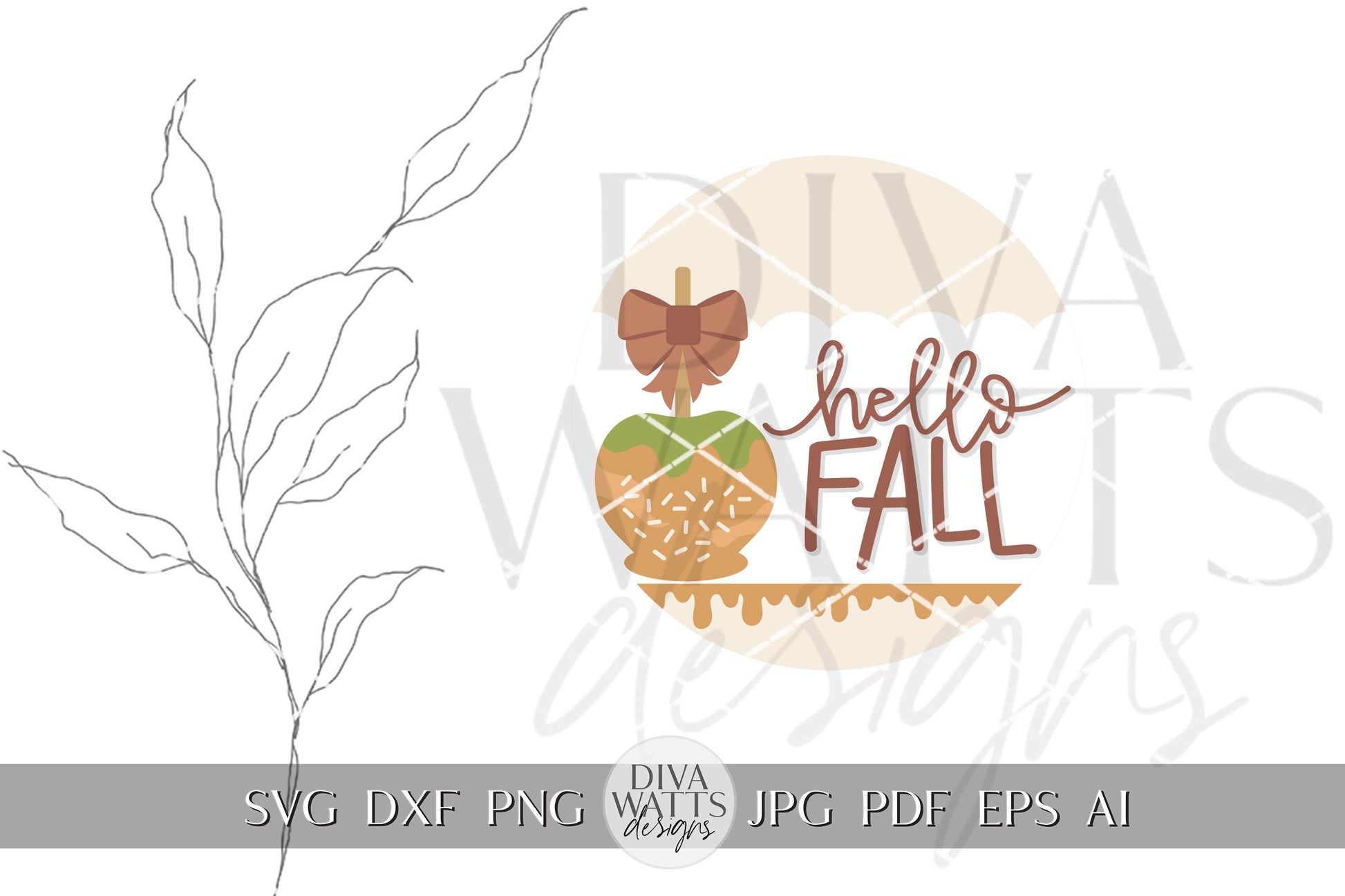 Hello Fall SVG Fall Door Hanger svg Autumn SVG Caramel Apple SVG Apple svg for Door Hanger svg Sign For Fall Door Hanger for Fall svg