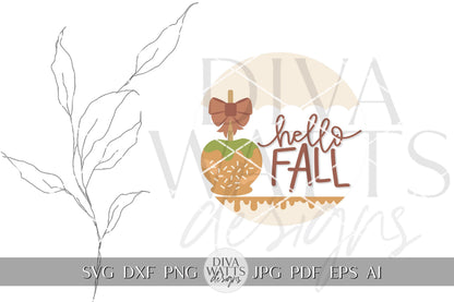 Hello Fall SVG Fall Door Hanger svg Autumn SVG Caramel Apple SVG Apple svg for Door Hanger svg Sign For Fall Door Hanger for Fall svg