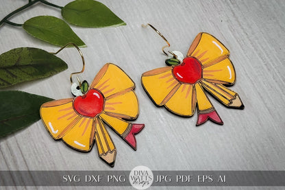 Pencil Bow Earring SVG Teacher Earrings svg Back To School Earrings svg Laser Earring SVG for Teacher Pencil Earrings Bow Earrings svg
