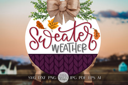 Sweater Weather SVG Door Hanger For Fall SVG Fall Hello SVG Fall Welcome svg Modern Farmhouse Door Hanger svg Hand Lettered Door Hanger svg