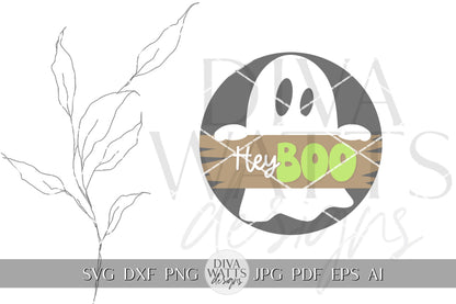 Hey Boo SVG Halloween Round Design Halloween Ghost Door Hanger Ghost svg Spooky Ghost svg Ghost Decor svg Cricut svg Ghost Sign