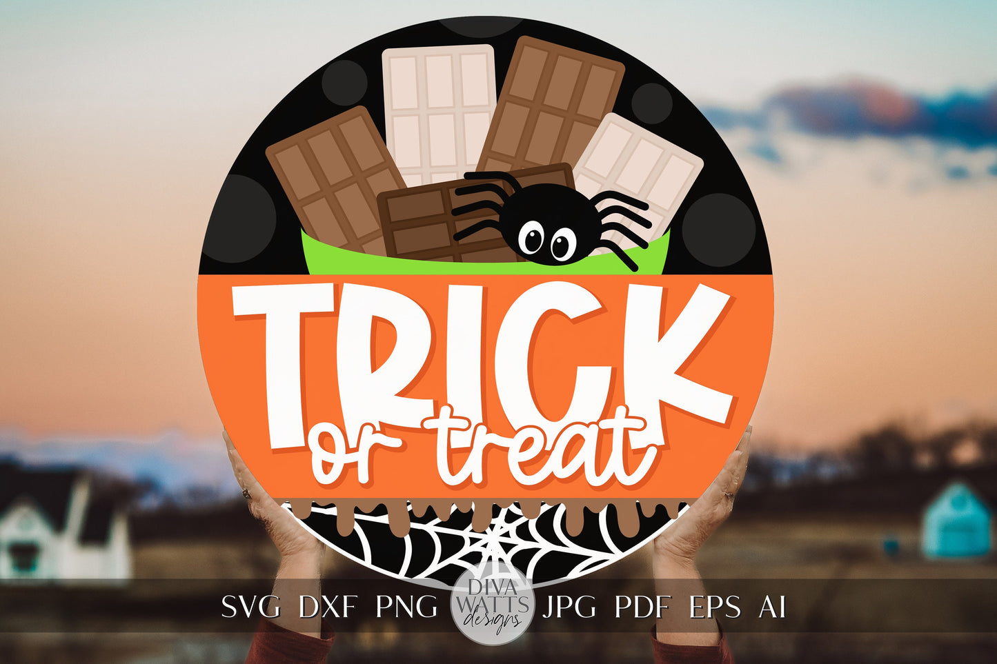 Trick or Treat SVG Halloween Door Hanger For Fall Trick Or Treat Sign SVG Halloween Candy Bars SVG Trick Or Treat Spider svg Welcome Fall