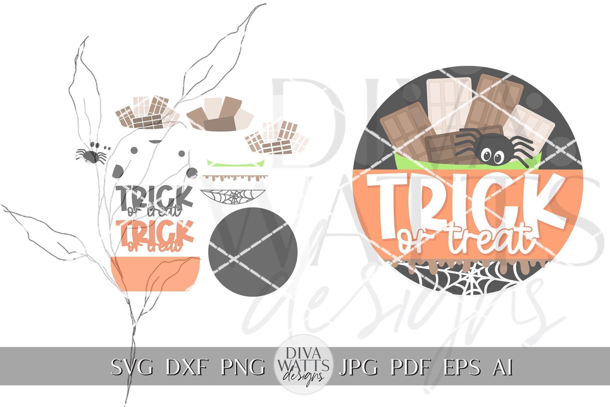 Trick or Treat SVG Halloween Door Hanger For Fall Trick Or Treat Sign SVG Halloween Candy Bars SVG Trick Or Treat Spider svg Welcome Fall