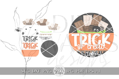 Trick or Treat SVG Halloween Door Hanger For Fall Trick Or Treat Sign SVG Halloween Candy Bars SVG Trick Or Treat Spider svg Welcome Fall