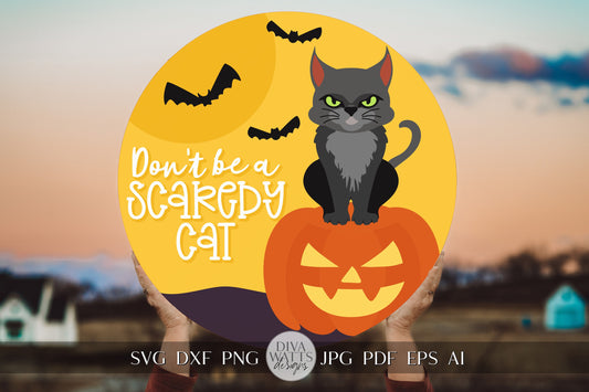 Scaredy Cats SVG Welcome For Halloween Door Hanger SVG With Cat Halloween SVG Creepy Black Cat & Pumpkin for Halloween Door Hanger svg Sign