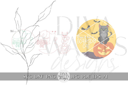 Scaredy Cats SVG Welcome For Halloween Door Hanger SVG With Cat Halloween SVG Creepy Black Cat & Pumpkin for Halloween Door Hanger svg Sign