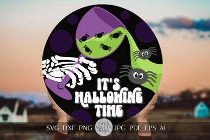 Halloween SVG Happy Halloween Door Hanger For Fall Trick Or Treat Sign SVG Halloween Hallowine Time SVG Spider svg Halloween Wine svg