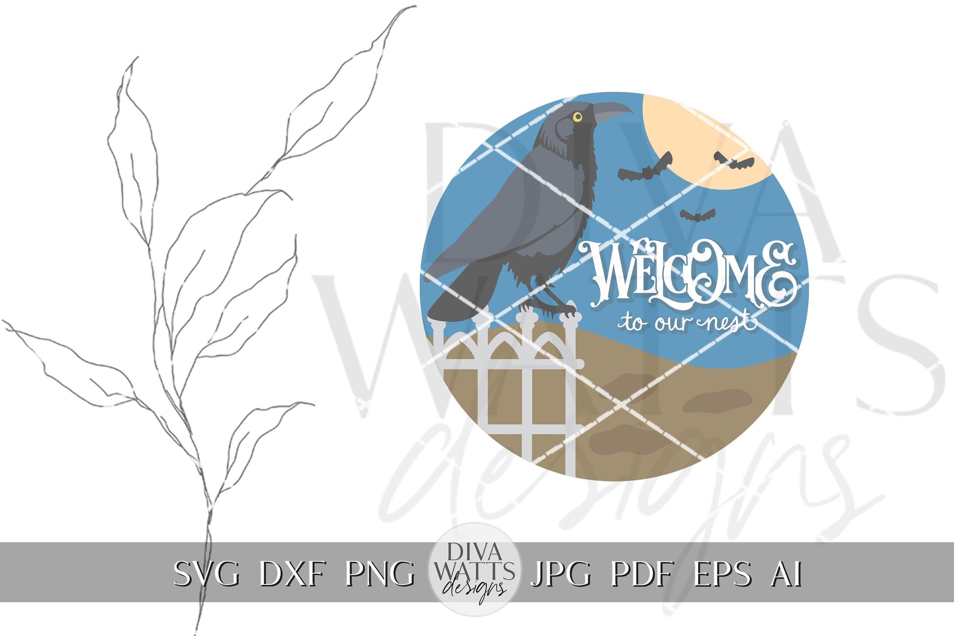 Halloween Crow SVG Halloween Round Design Halloween Crow Door Hanger Welcome svg Crow svg Welcome To Our Nest svg Cricut svg