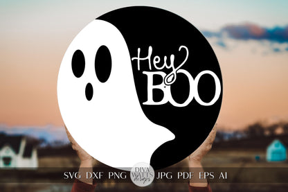 Halloween Ghost SVG Halloween Round Design Halloween Ghost Door Hey Boo SVG Halloween svg Ghost svg Ghost Decor svg Cricut svg
