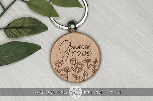 Saved By Grace SVG Xtool F1 Ultra Compatible File Glowforge SVG Laser Engrave File Laser Floral svg Keychain SVG for XTool F1 Round Design