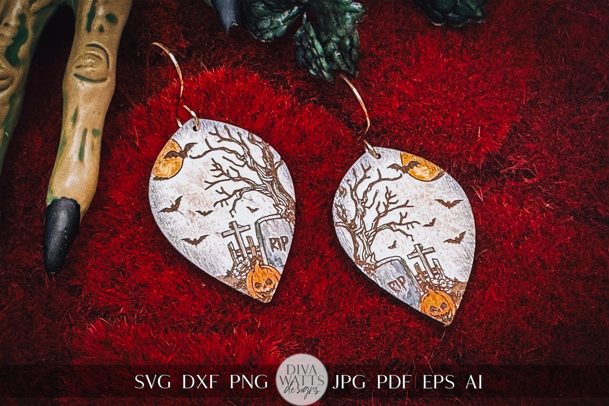 Cemetery Halloween Earrings Glowforge Earrings SVG Halloween Earrings svg Xtool Laser Earrings svg Earrings for Fall svg Spooky Earrings svg