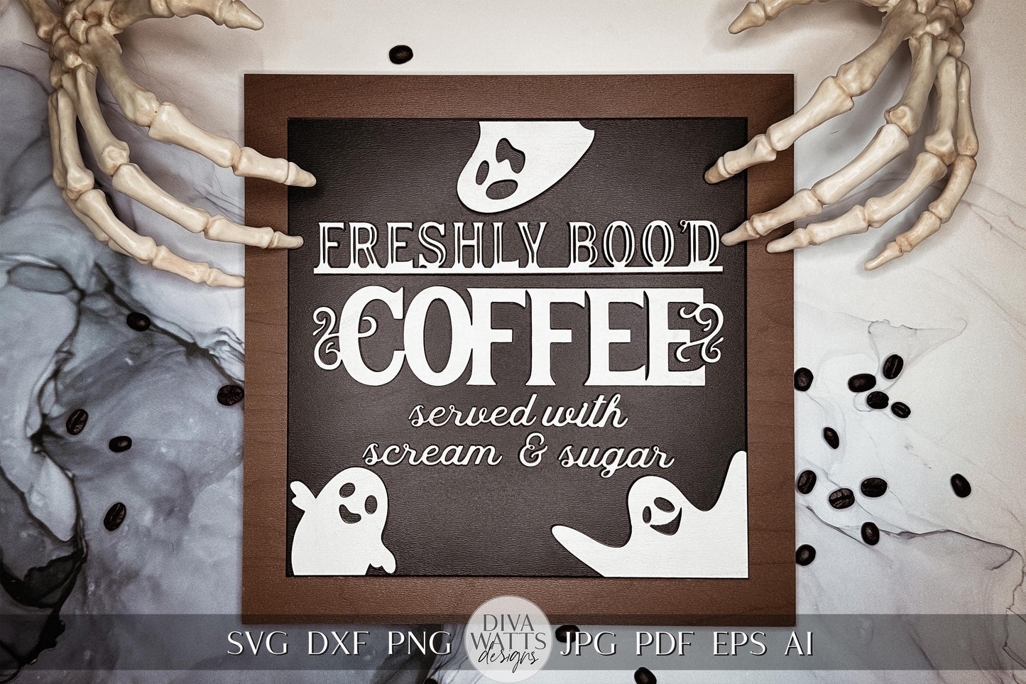 Freshly Boo'd Coffee SVG Halloween Ghost SVG Ghost Coffee Bar svg Laser File for Coffee Bar Halloween Glowforge svg Xtool Laser svg Sign