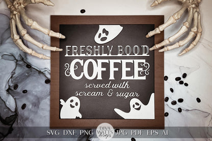Freshly Boo'd Coffee SVG Halloween Ghost SVG Ghost Coffee Bar svg Laser File for Coffee Bar Halloween Glowforge svg Xtool Laser svg Sign