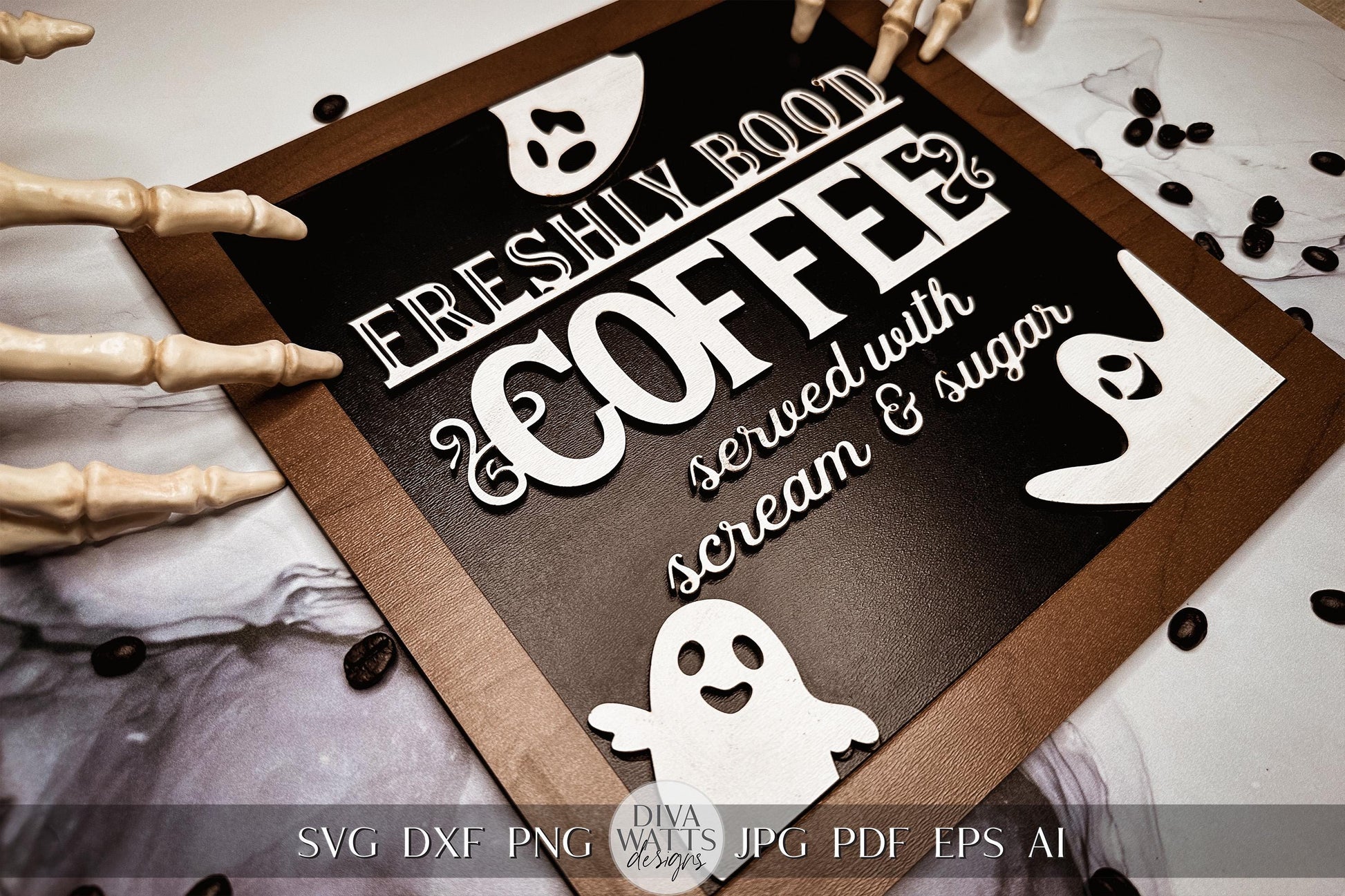 Freshly Boo'd Coffee SVG Halloween Ghost SVG Ghost Coffee Bar svg Laser File for Coffee Bar Halloween Glowforge svg Xtool Laser svg Sign