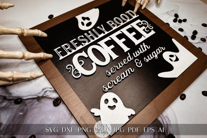 Freshly Boo'd Coffee SVG Halloween Ghost SVG Ghost Coffee Bar svg Laser File for Coffee Bar Halloween Glowforge svg Xtool Laser svg Sign