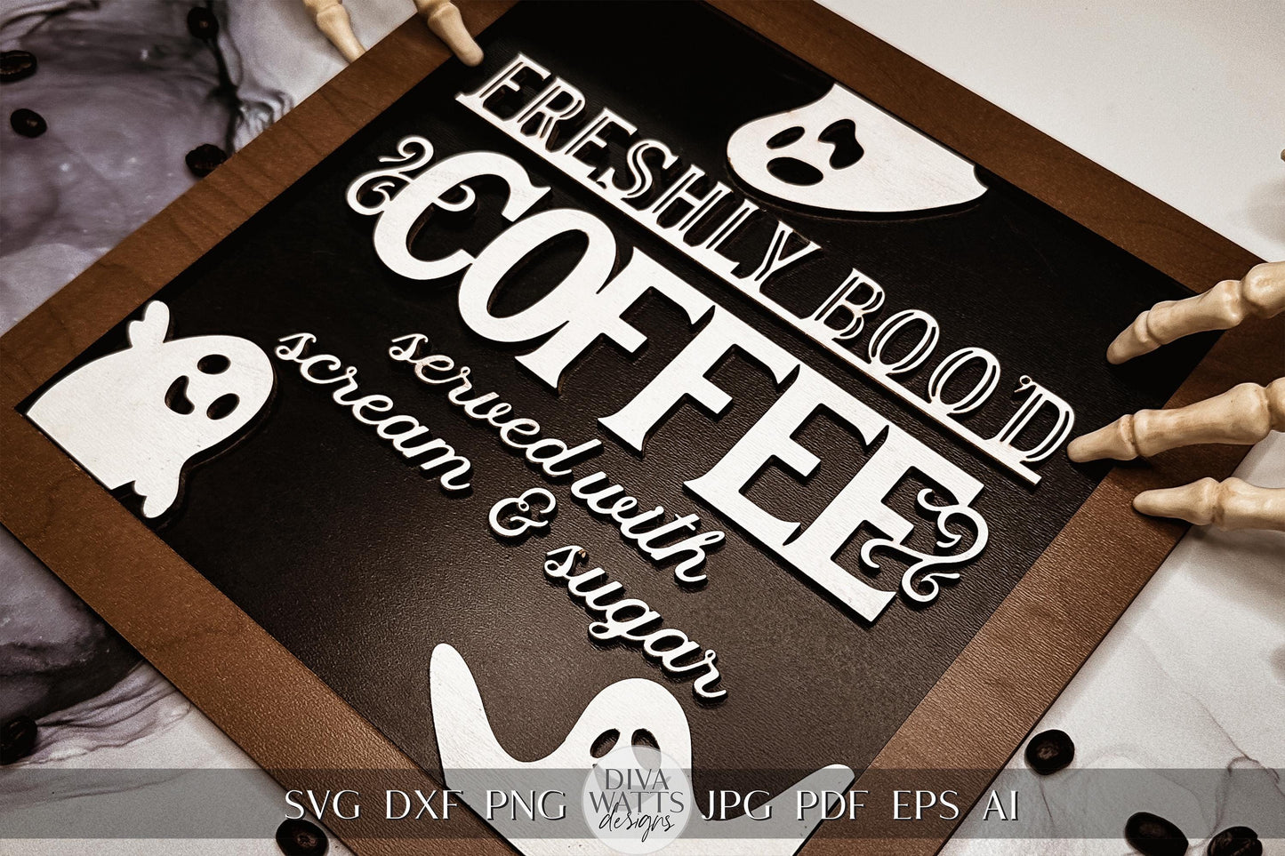 Freshly Boo'd Coffee SVG Halloween Ghost SVG Ghost Coffee Bar svg Laser File for Coffee Bar Halloween Glowforge svg Xtool Laser svg Sign