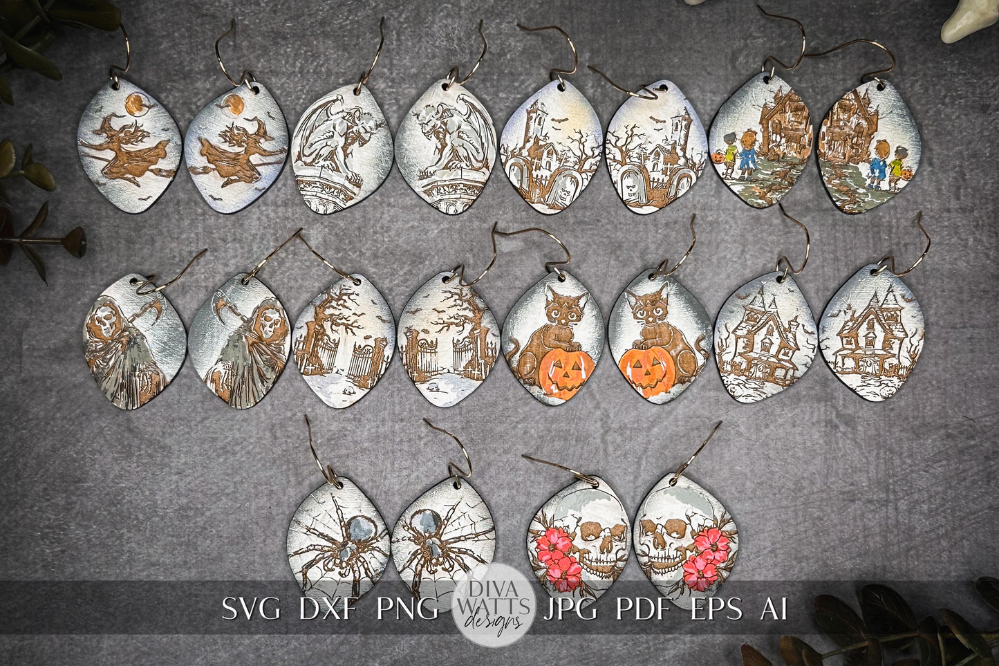 Halloween Earring Bundle, Cute Halloween Earrings SVG Bundle, Spooky Halloween Earrings for Glowforge svg, Xtool Earring svg 10 Designs
