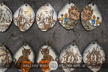 Halloween Earring Bundle, Cute Halloween Earrings SVG Bundle, Spooky Halloween Earrings for Glowforge svg, Xtool Earring svg 10 Designs