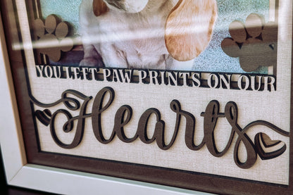 You Left Paw Prints On Our Hearts Memorial Layered SVG, Shadow Box SVG with Glass, Memorial Keepsake, Sympathy Gift, Pet Memorial SVG