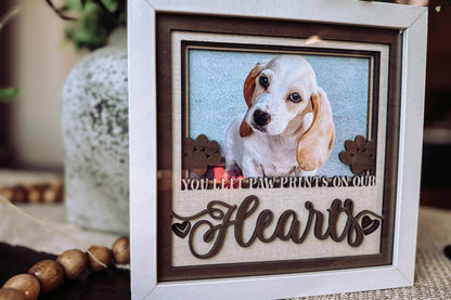 You Left Paw Prints On Our Hearts Memorial Layered SVG, Shadow Box SVG with Glass, Memorial Keepsake, Sympathy Gift, Pet Memorial SVG