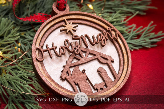 Nativity Ornament SVG Laser File Layered Nativity Wood Ornament Jesus Ornament Manger Scene ornament for Glowforge svg O Holy Night Ornament