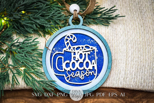 Hot Cocoa Season Layered Ornament SVG, 3D Laser Cut Christmas Ornament, Holiday Hot Cocoa Ornament, Cozy Christmas Decor SVG Glowforge svg