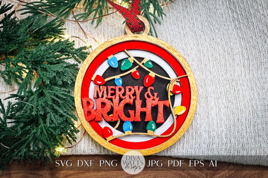 Merry and Bright Layered Christmas Ornament SVG, Laser Cut Ornament Design, Festive Holiday Decor, 3D Layered Ornament, Christmas Glowforge