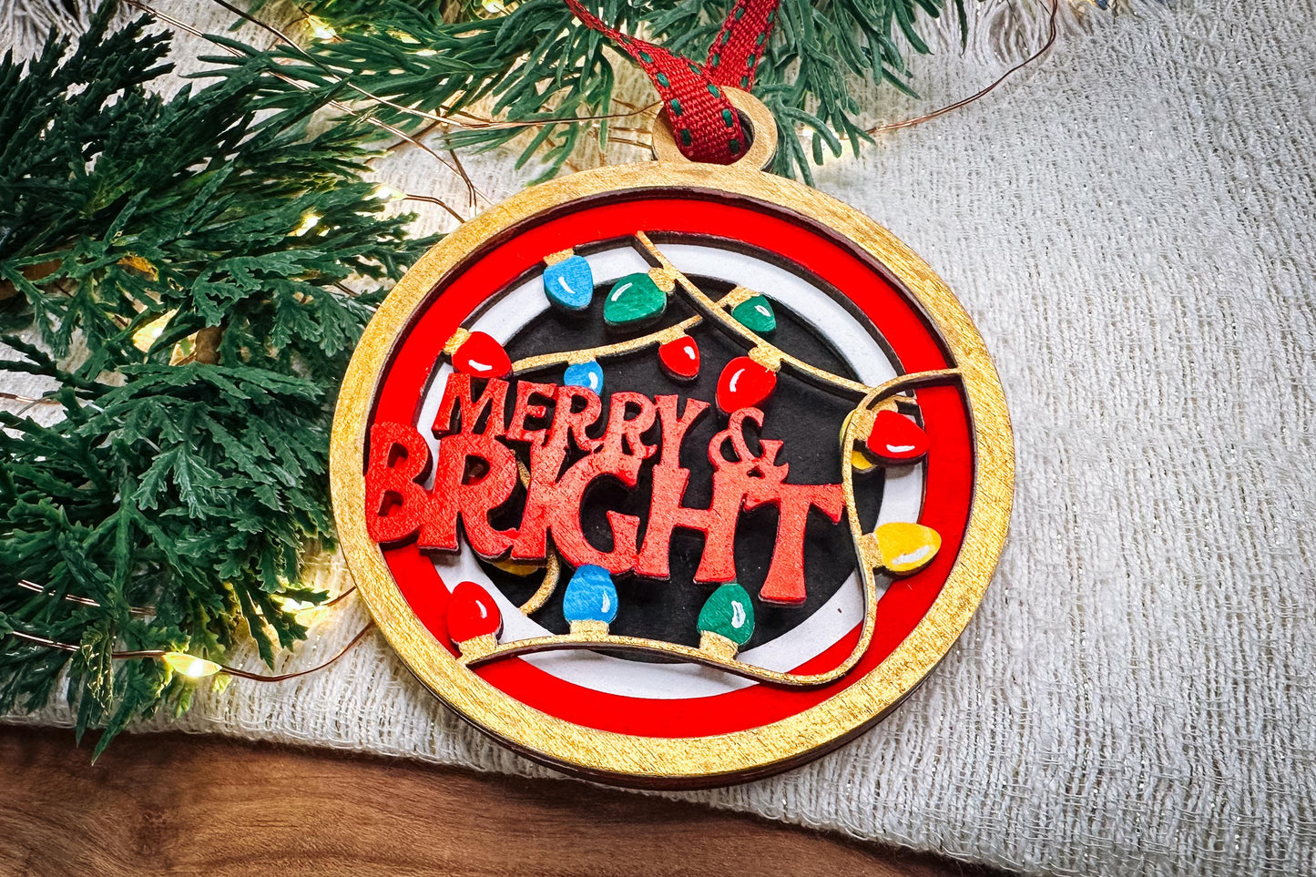 Merry and Bright Layered Christmas Ornament SVG, Laser Cut Ornament Design, Festive Holiday Decor, 3D Layered Ornament, Christmas Glowforge