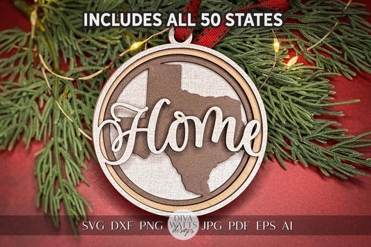 State Ornaments SVG with All 50 States, Layered Home Ornament Design, 3D State Outline, Laser Cut Christmas Ornament, Dimensional State svg