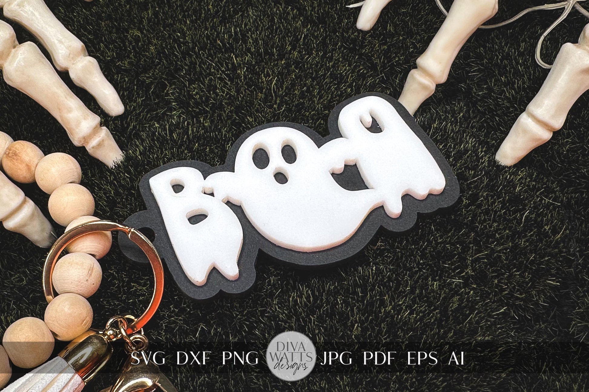 Boo Keychain SVG for Laser | Layered Ghost Keychain SVG | Halloween Laser File Cute Ghost Keychain | Laser File for Halloween