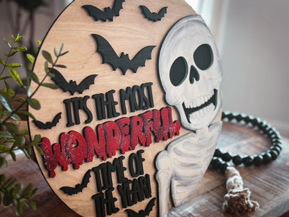It's the Most Wonderful Time of the Year SVG | Smiling Skeleton, Bats & Dripping Text | Halloween Spin on Classic Holiday | Laser Cut File