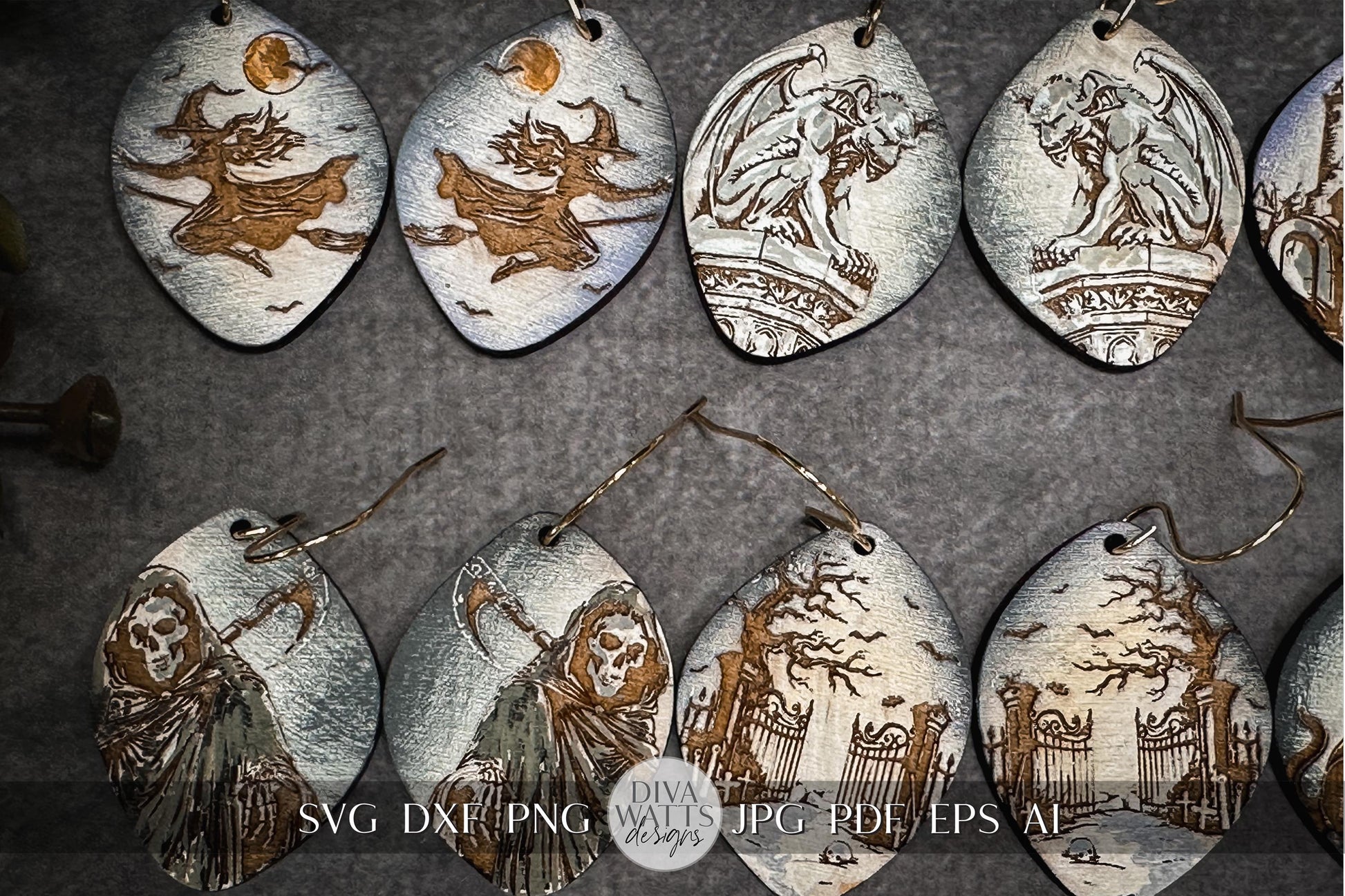 Halloween Earring Bundle, Cute Halloween Earrings SVG Bundle, Spooky Halloween Earrings for Glowforge svg, Xtool Earring svg 10 Designs