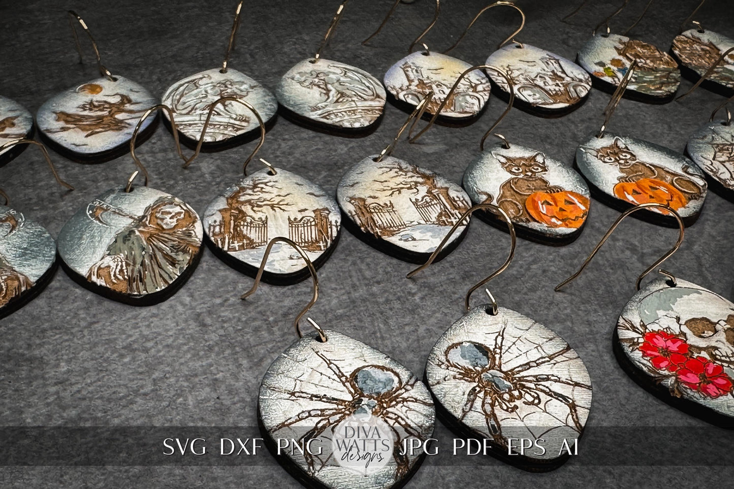 Halloween Earring Bundle, Cute Halloween Earrings SVG Bundle, Spooky Halloween Earrings for Glowforge svg, Xtool Earring svg 10 Designs