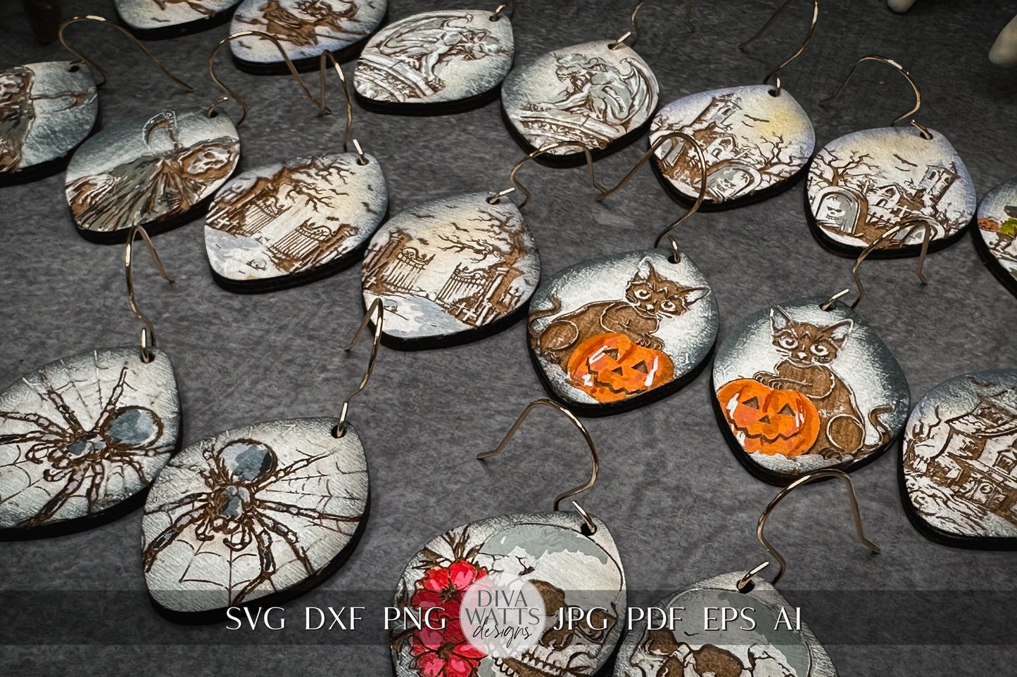 Halloween Earring Bundle, Cute Halloween Earrings SVG Bundle, Spooky Halloween Earrings for Glowforge svg, Xtool Earring svg 10 Designs