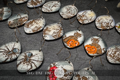 Halloween Earring Bundle, Cute Halloween Earrings SVG Bundle, Spooky Halloween Earrings for Glowforge svg, Xtool Earring svg 10 Designs