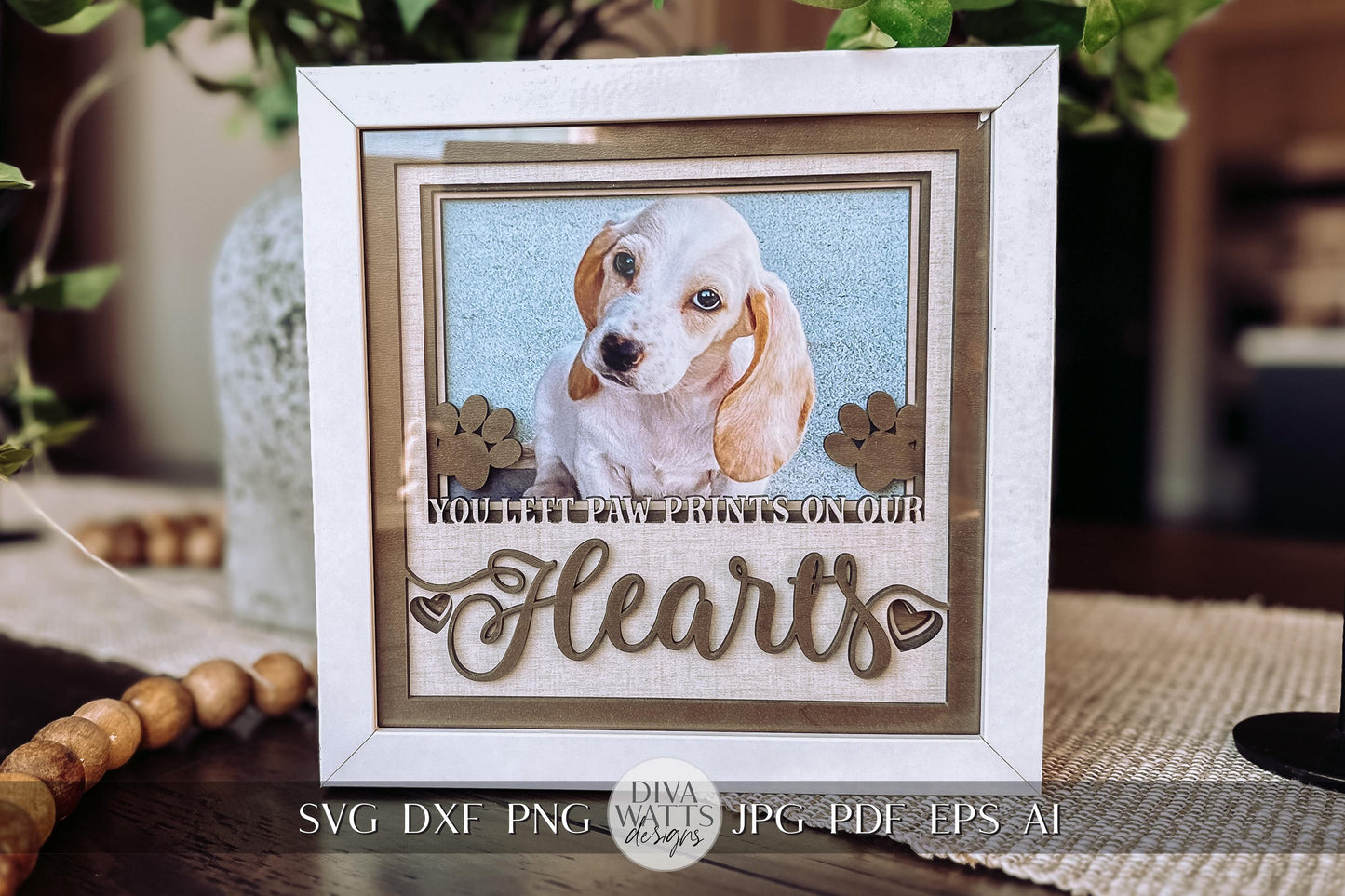 You Left Paw Prints On Our Hearts Memorial Layered SVG, Shadow Box SVG with Glass, Memorial Keepsake, Sympathy Gift, Pet Memorial SVG