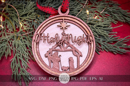Nativity Ornament SVG Laser File Layered Nativity Wood Ornament Jesus Ornament Manger Scene ornament for Glowforge svg O Holy Night Ornament