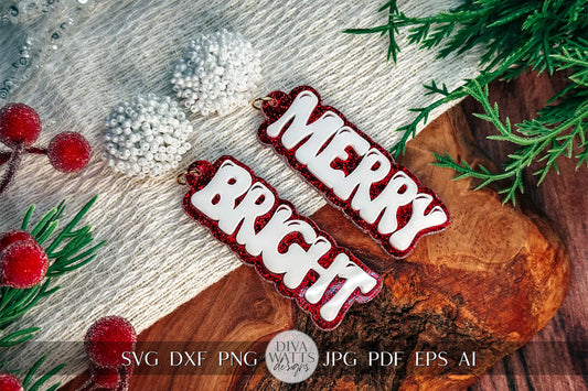Merry Bright Layered Earrings SVG - Christmas Glowforge SVG, Xtool SVG, Earring svg Design for Crafting!