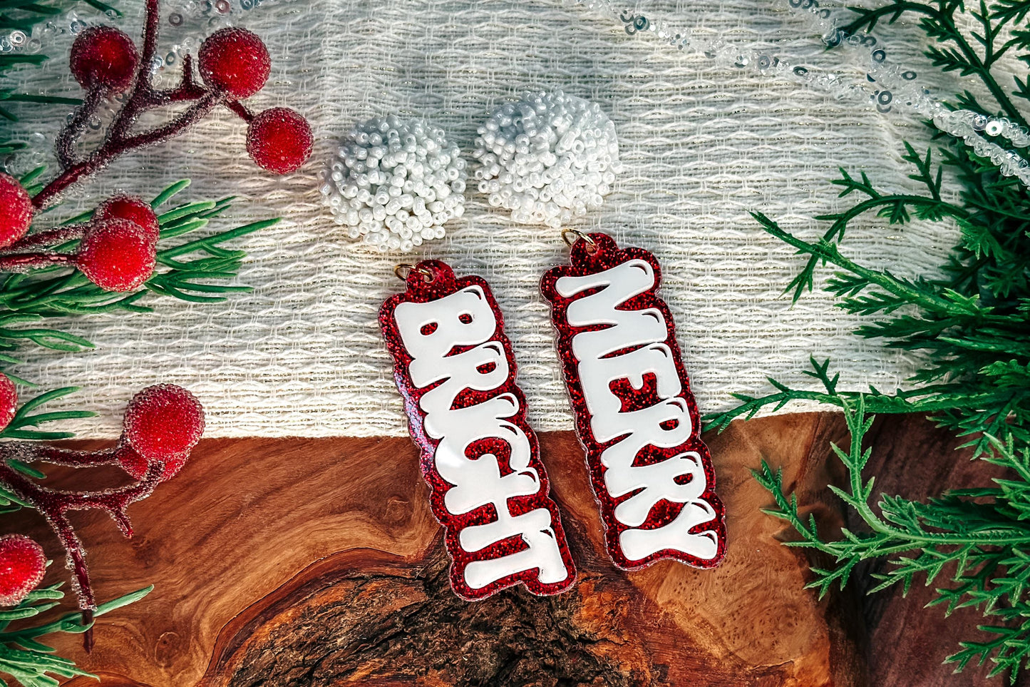 Merry Bright Layered Earrings SVG - Christmas Glowforge SVG, Xtool SVG, Earring svg Design for Crafting!