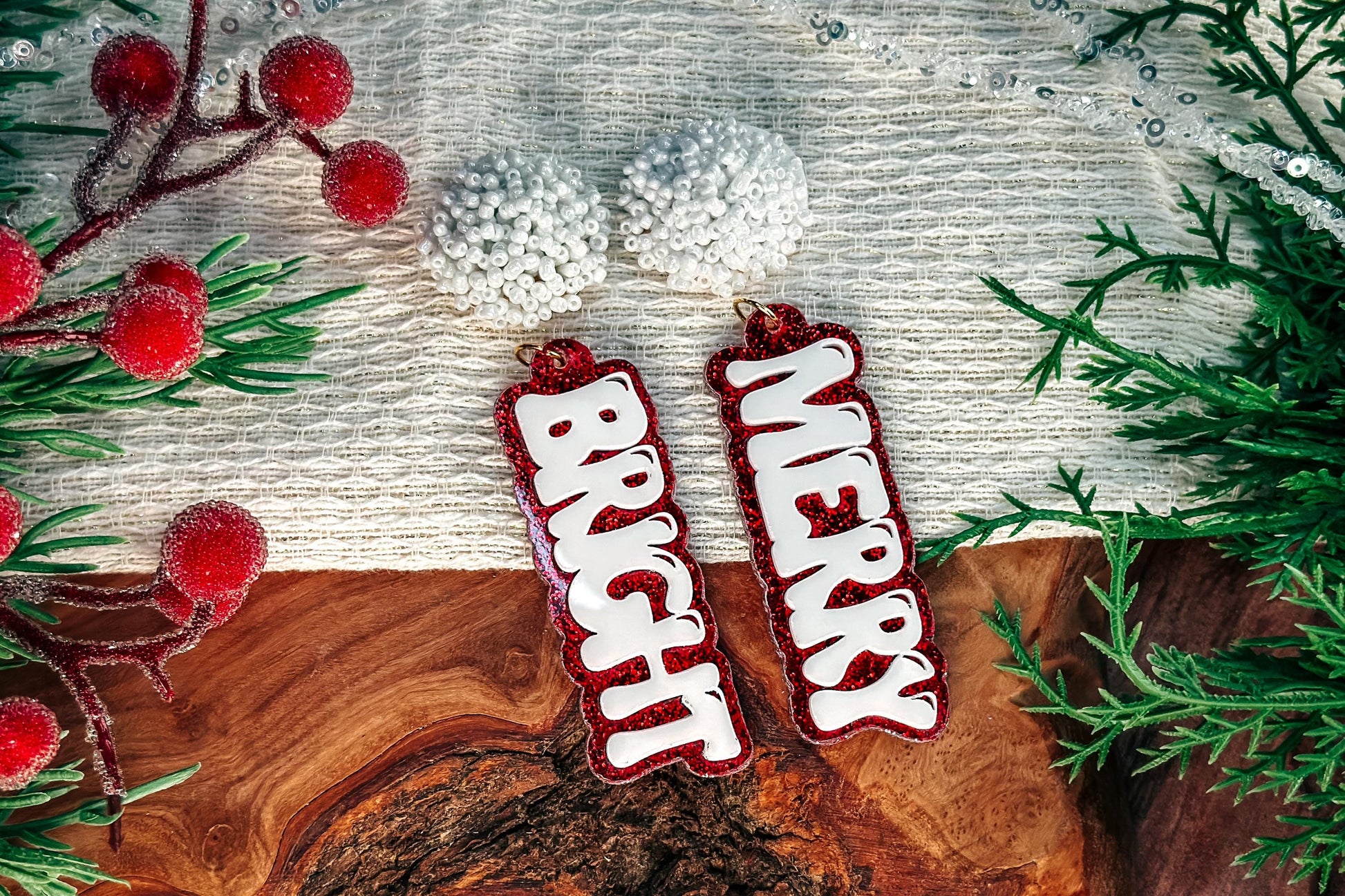 Merry Bright Layered Earrings SVG - Christmas Glowforge SVG, Xtool SVG, Earring svg Design for Crafting!
