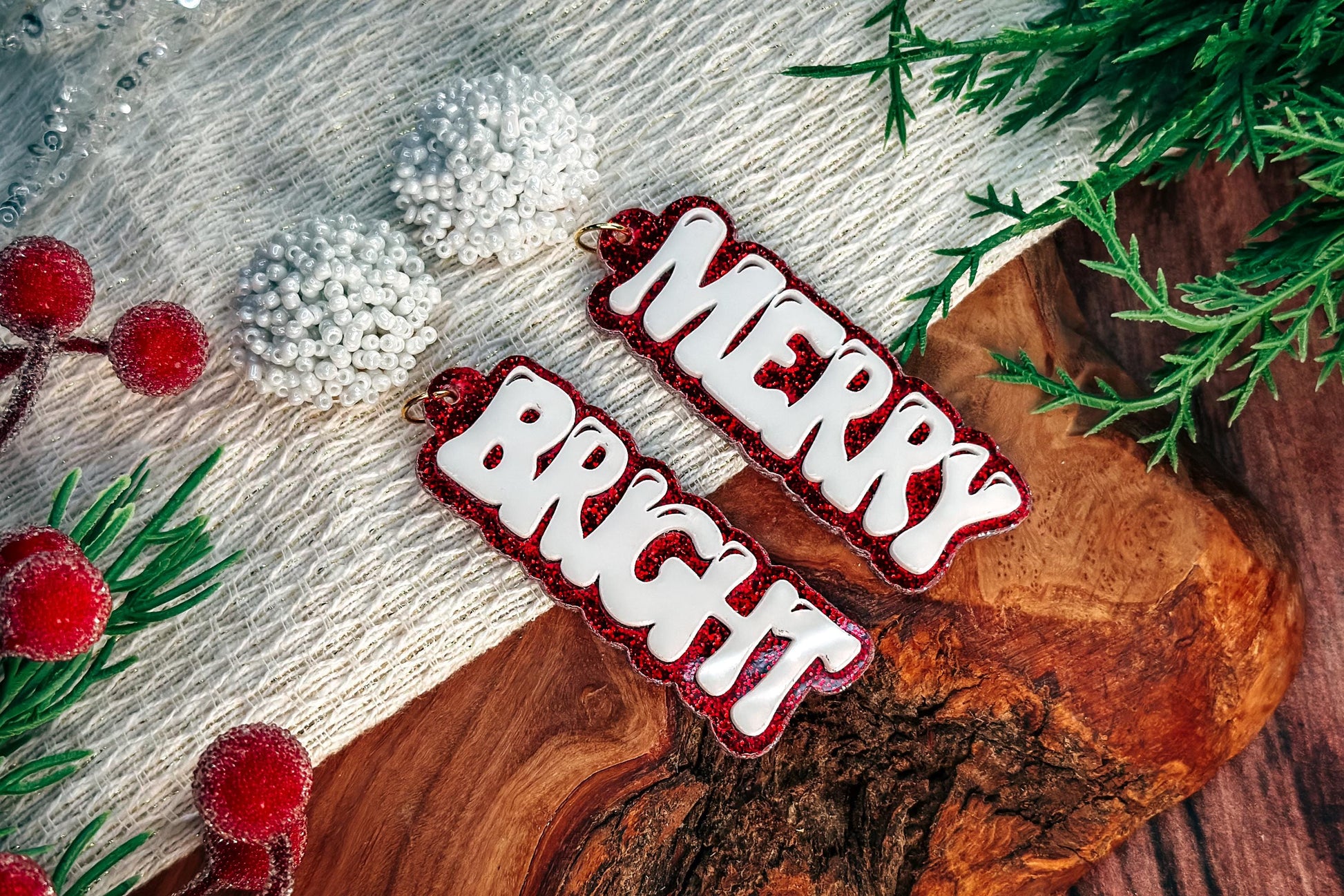 Merry Bright Layered Earrings SVG - Christmas Glowforge SVG, Xtool SVG, Earring svg Design for Crafting!