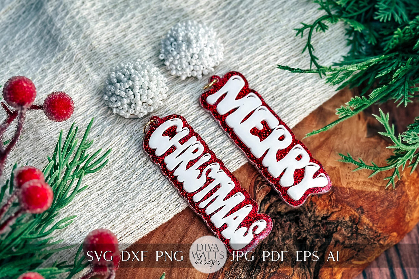 Merry Christmas Layered Earrings SVG - Festive Glowforge SVG, Xtool SVG, Earring svg Design for Crafting!