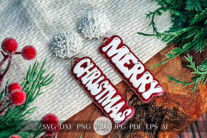 Merry Christmas Layered Earrings SVG - Festive Glowforge SVG, Xtool SVG, Earring svg Design for Crafting!
