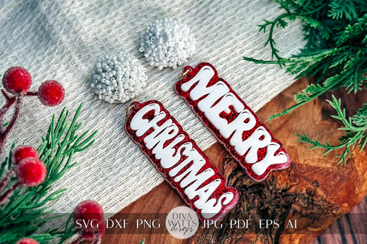 Merry Christmas Layered Earrings SVG - Festive Glowforge SVG, Xtool SVG, Earring svg Design for Crafting!
