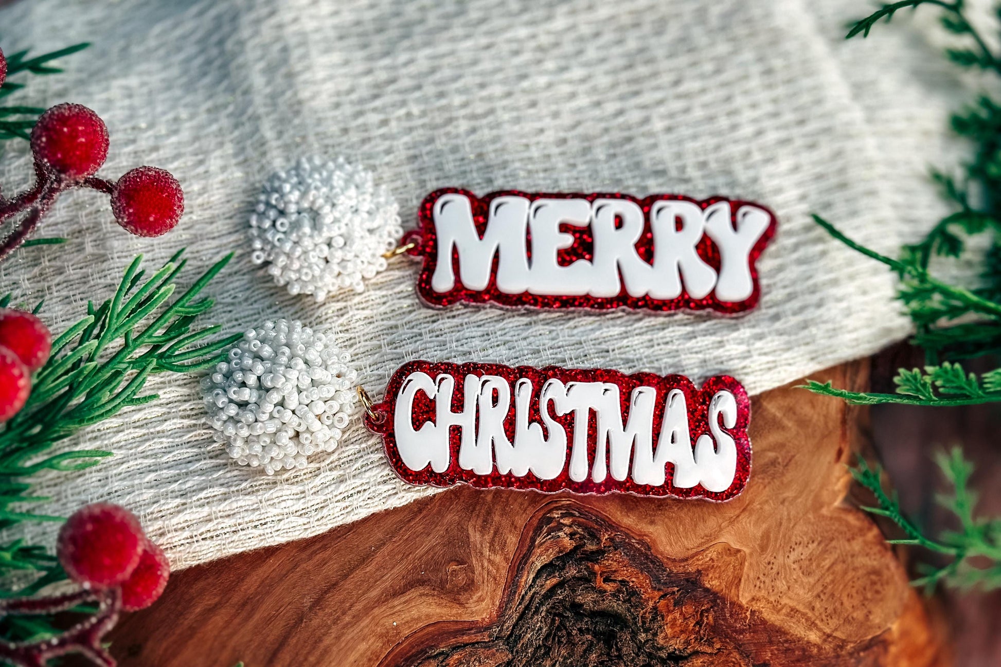 Merry Christmas Layered Earrings SVG - Festive Glowforge SVG, Xtool SVG, Earring svg Design for Crafting!